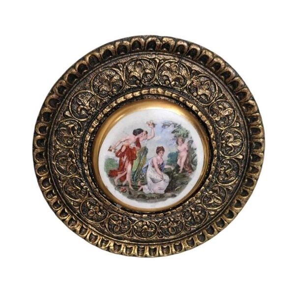 Vintage Sungott Art Studios Plate Genuine Porcelain Hand Enameled 24k Gold Plate - Picture 1 of 2